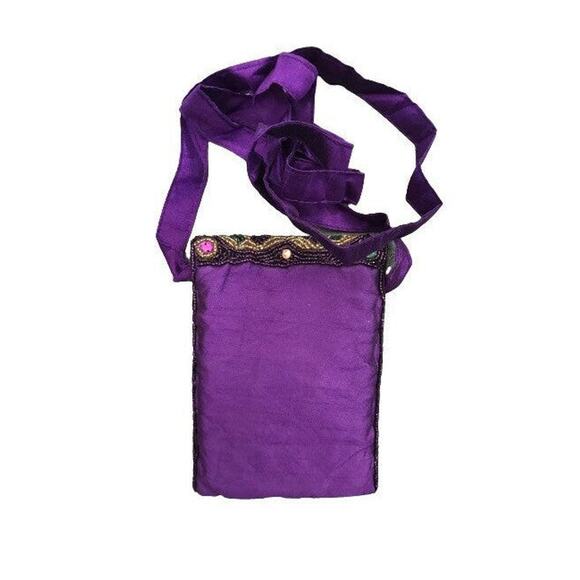 Mardi Gras Mask Purple Beaded Crossbody Bag/Purse - Picture 2 of 3